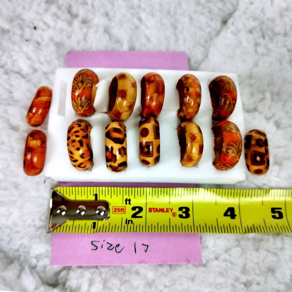 Vintage Resin Band Ring Set Brown Leopard‎ Floral Geometric 3pc Bundle